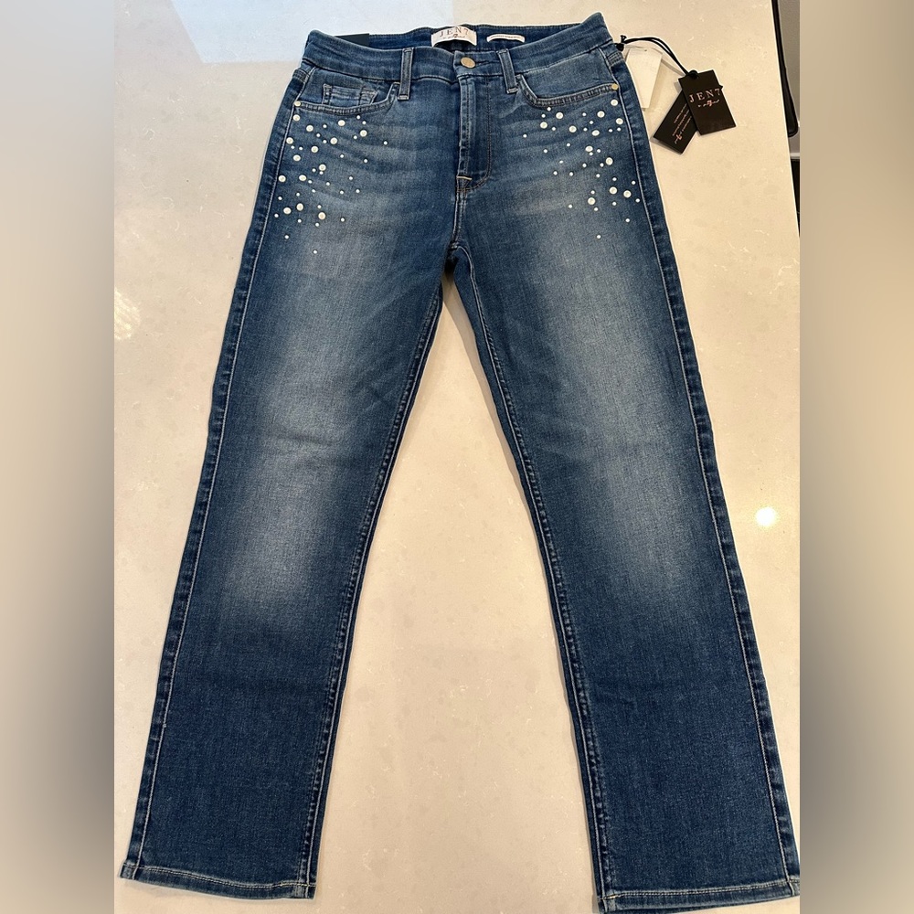 7 FAM JEN 7 pearl embellished cropped straight jeans size 6